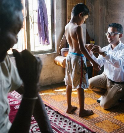 Leprosy doctor checks his patient on symptoms of leprosy